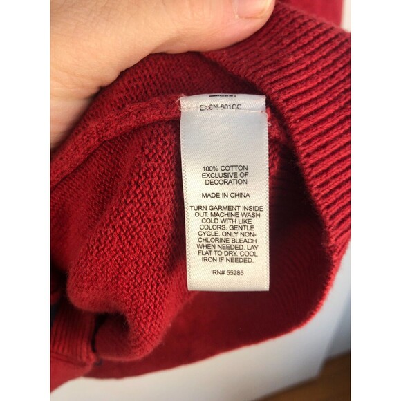 Express Mens L Cardigan Grandpa Sweater Academia Varsity Stripe Rugby Logo Red - Picture 5 of 9